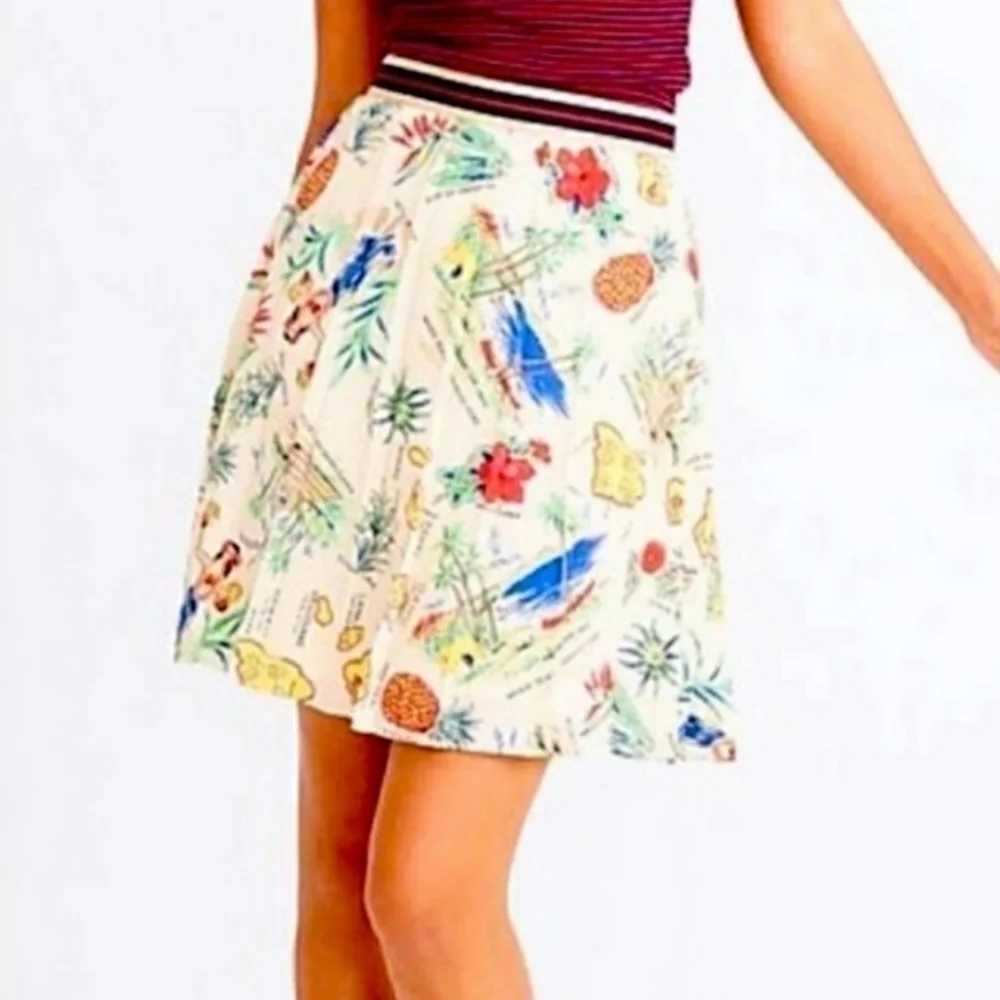 𝅺J.Crew Factory Hawaiian Island Print Pleated Skirt